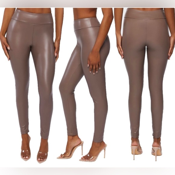 Forever 21 Pants - FOREVER 21 Women's Taupe Faux Leather High-Rise Leggings pleather vegan Sz M